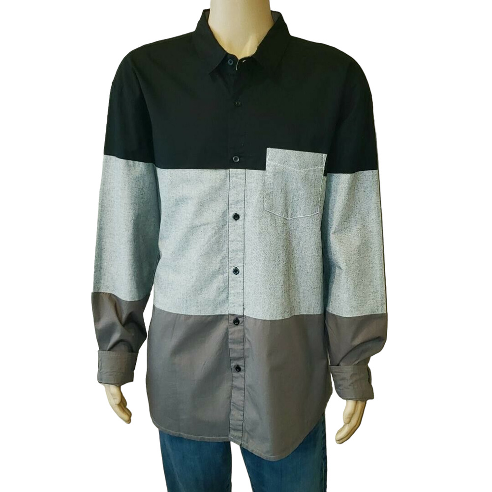 Holton Mens Button Front, Canvas Cloth Size XXL Long Sleeve Black/Gray EUC
